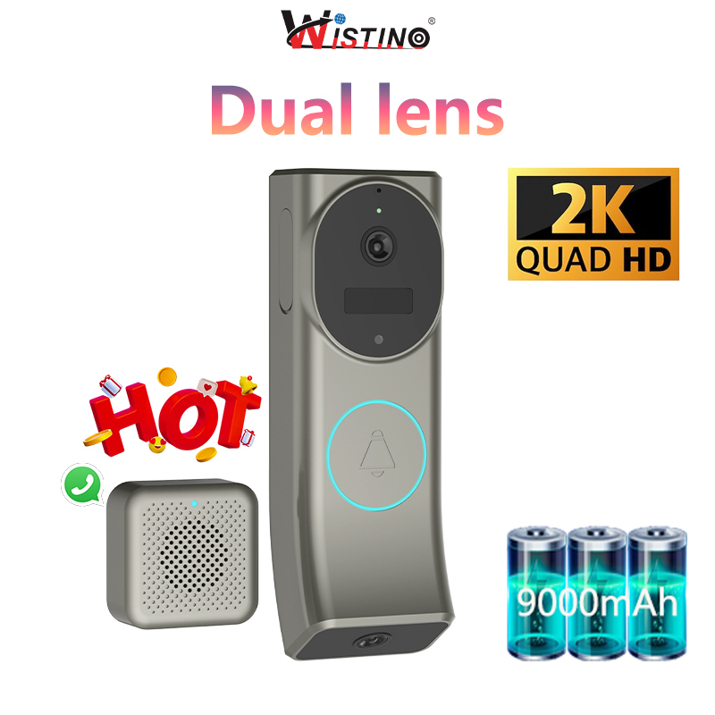 Wistino 2K dual lens WiFi smart video doorbell with indoor chime