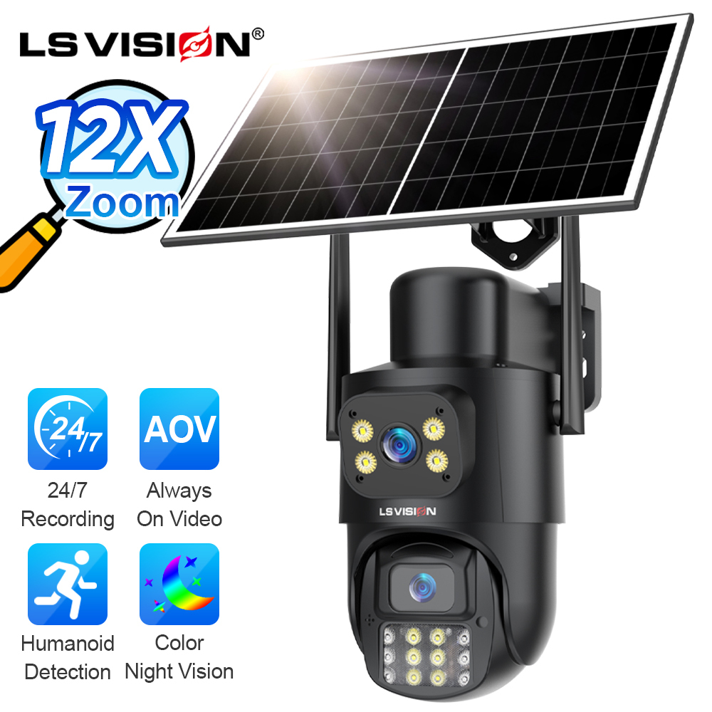 LS VISION 12X Zoom 4G solar outdoor security camera with solar panel