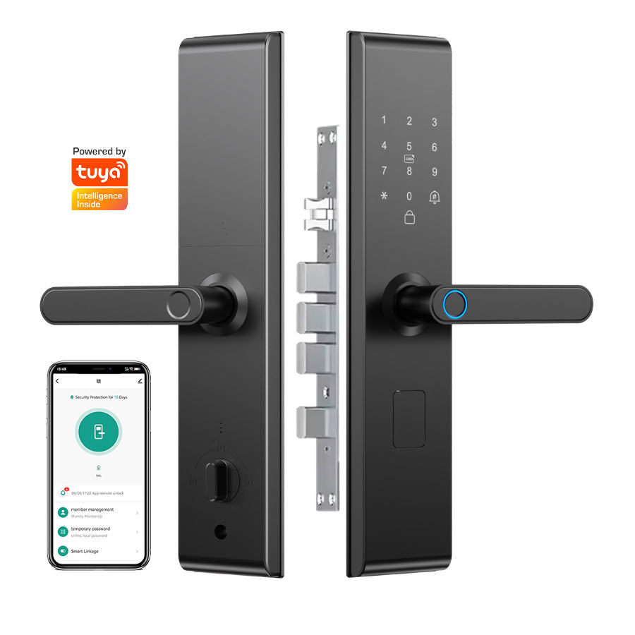 Tuya WiFi smart fingerprint door lock with smartphone remote access
